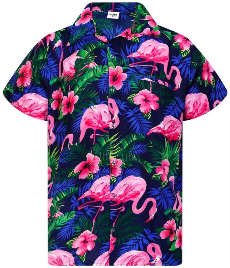 King Kameha Hawaiihemd Flamingo Flowers Funky Hawaii-Hemd Herren Kurzarm Front-Tasche Unisex von King Kameha