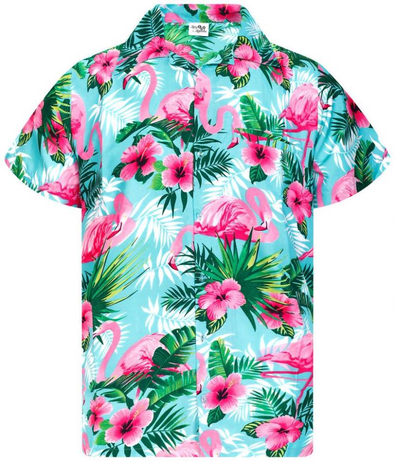 King Kameha Hawaiihemd Flamingo Flowers Funky Hawaii-Hemd Herren Kurzarm Front-Tasche Unisex von King Kameha