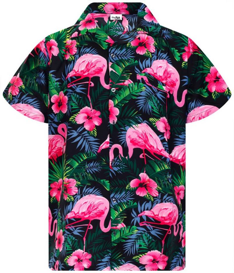 King Kameha Hawaiihemd Flamingo Flowers Funky Hawaii-Hemd Herren Kurzarm Front-Tasche Unisex von King Kameha