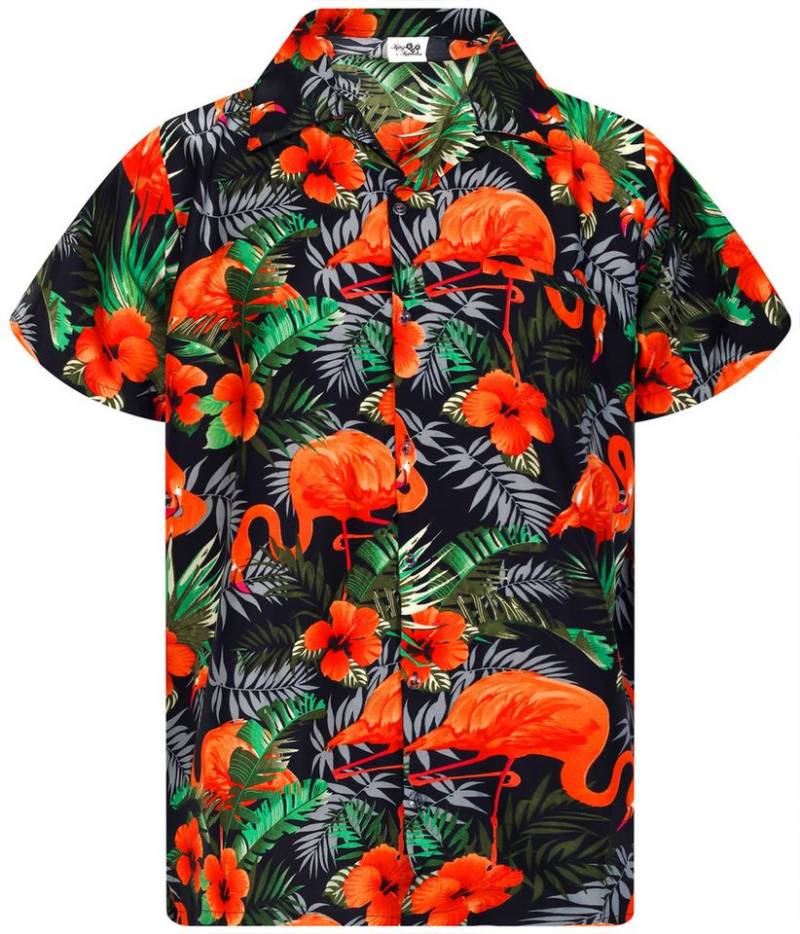 King Kameha Hawaiihemd Flamingo Flowers Funky Hawaii-Hemd Herren Kurzarm Front-Tasche Unisex von King Kameha