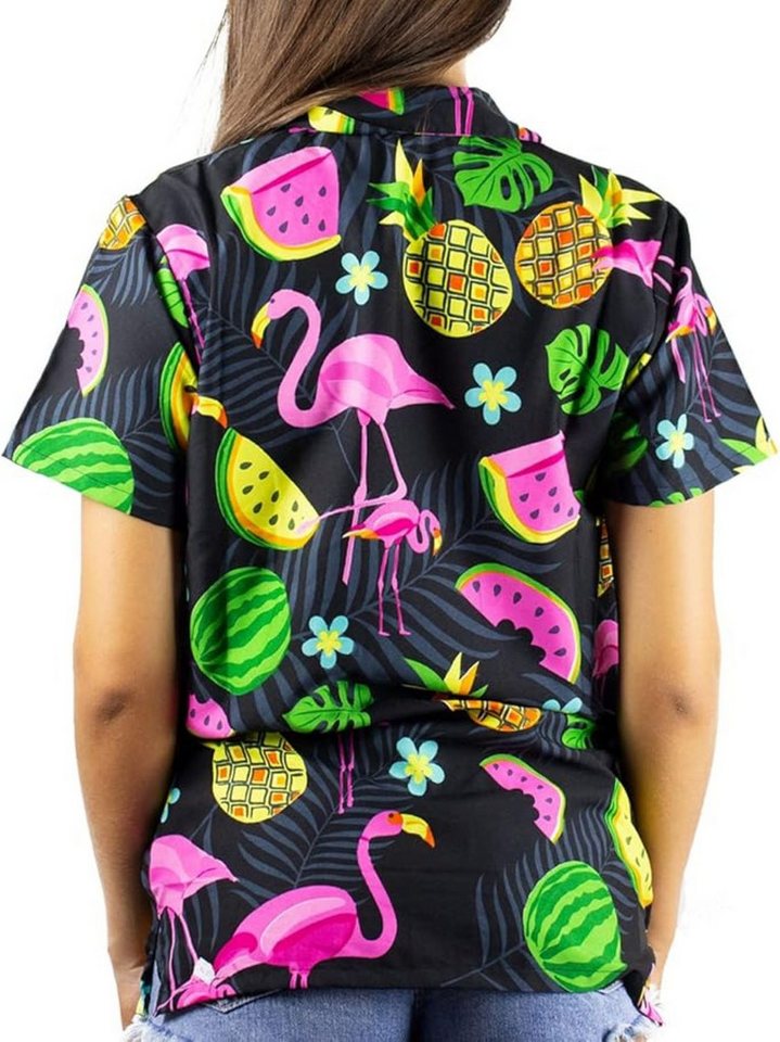 King Kameha Hawaiihemd Flamingo Melone Funky Hawaiibluse Damen Kurzarm Front-Tasche Stylish von King Kameha