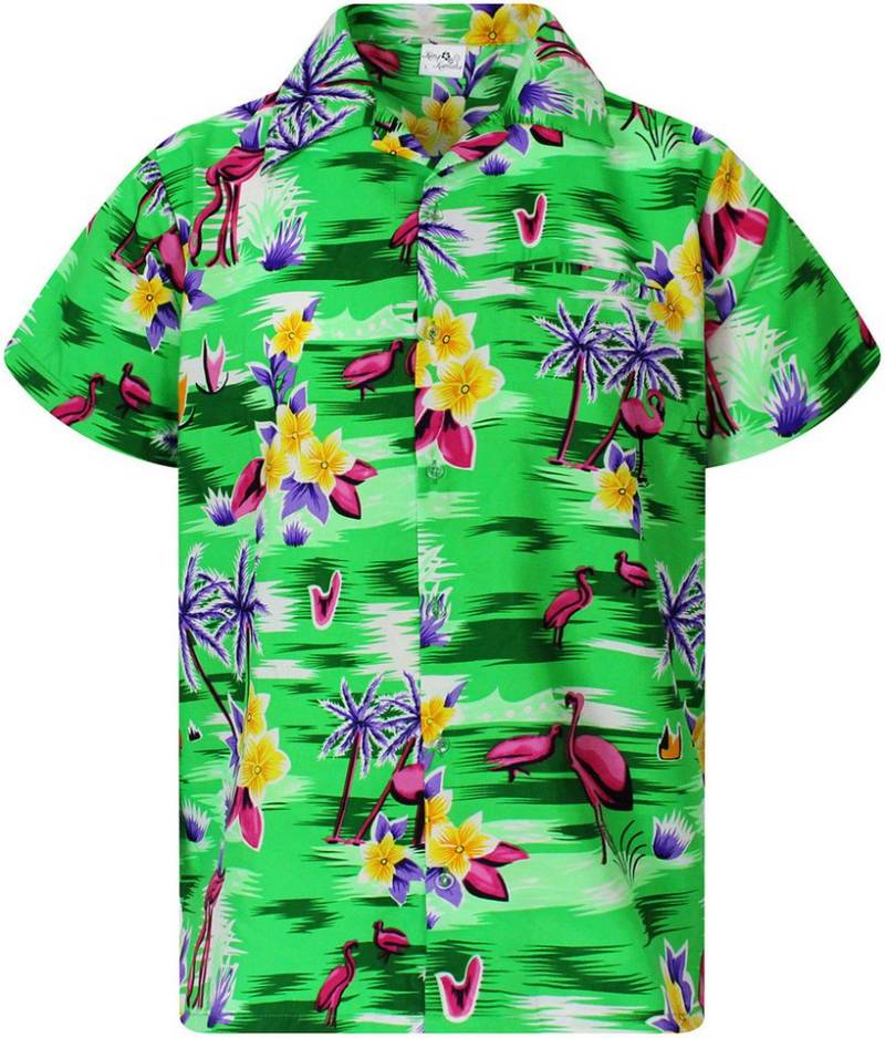 King Kameha Hawaiihemd Flamingos Funky Hawaii-Hemd Herren Kurzarm Front-Tasche Stylish Unisex von King Kameha