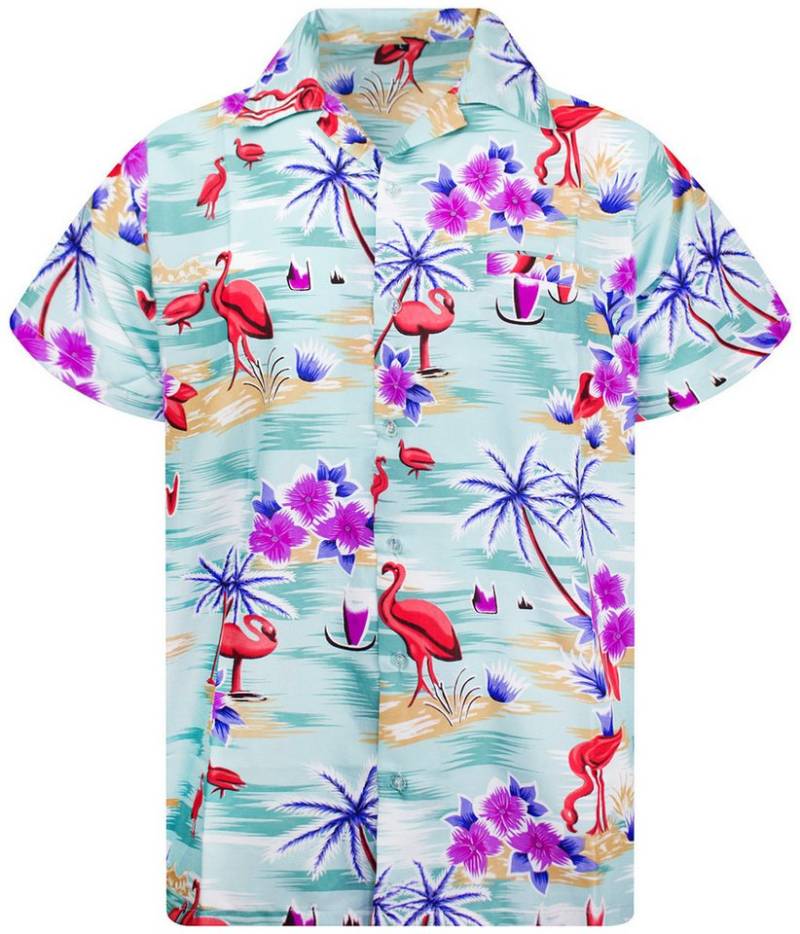 King Kameha Hawaiihemd Flamingos Funky Hawaii-Hemd Herren Kurzarm Front-Tasche Stylish Unisex von King Kameha