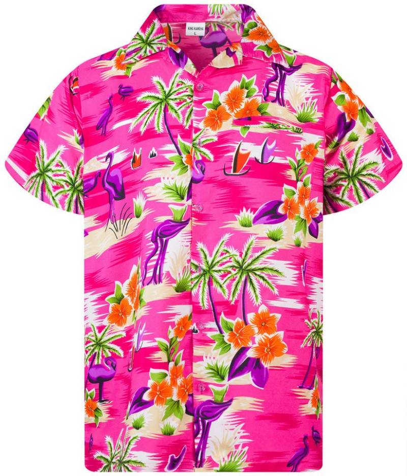 King Kameha Hawaiihemd Flamingos Funky Hawaii-Hemd Herren Kurzarm Front-Tasche Stylish Unisex von King Kameha