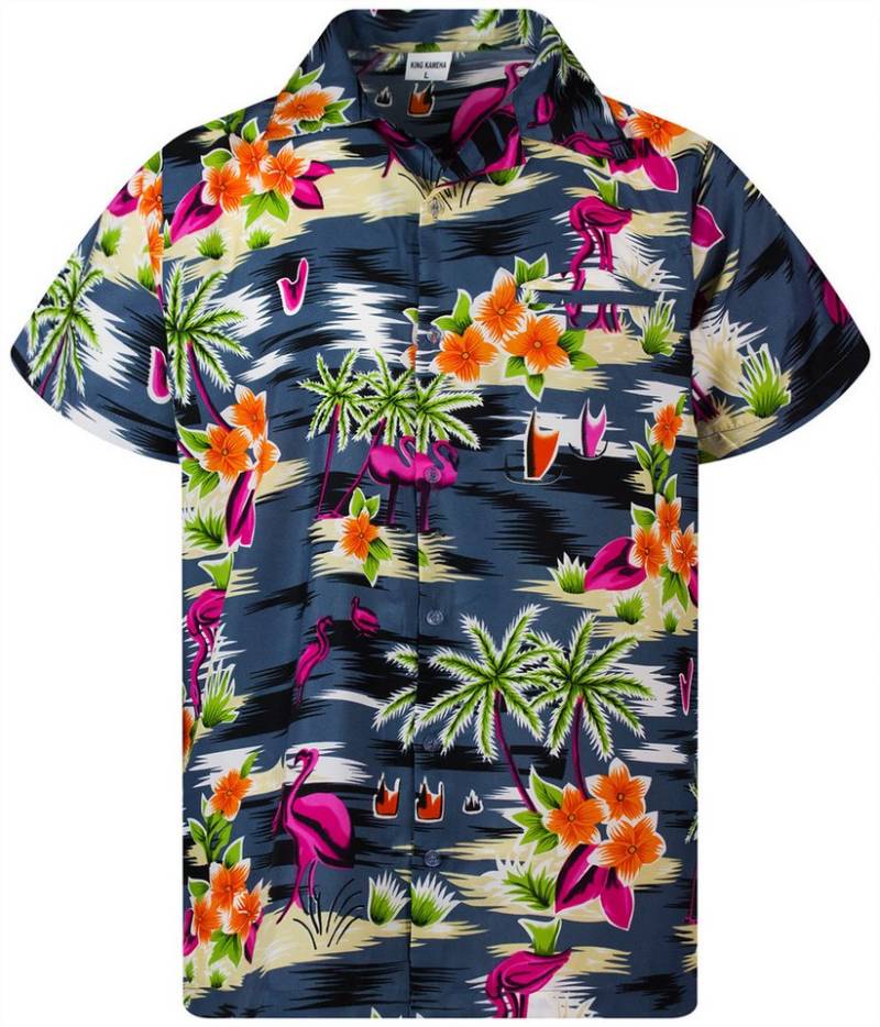 King Kameha Hawaiihemd Flamingos Funky Hawaii-Hemd Herren Kurzarm Front-Tasche Stylish Unisex von King Kameha
