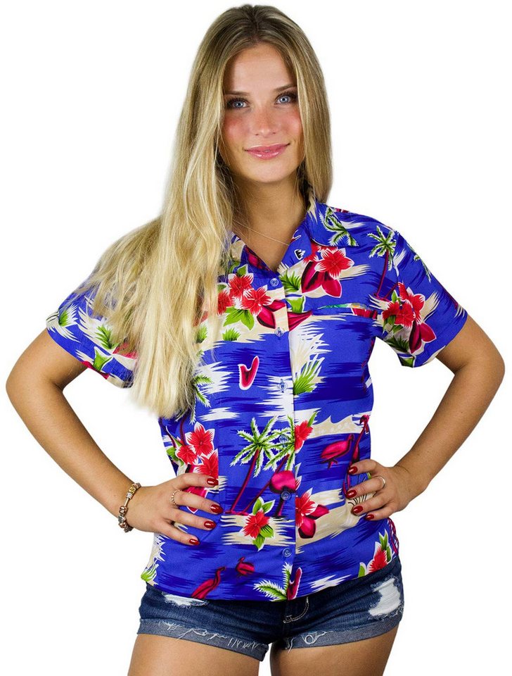 King Kameha Hawaiihemd Flamingos Funky Hawaiibluse Damen Kurzarm Front-Tasche Stylish von King Kameha