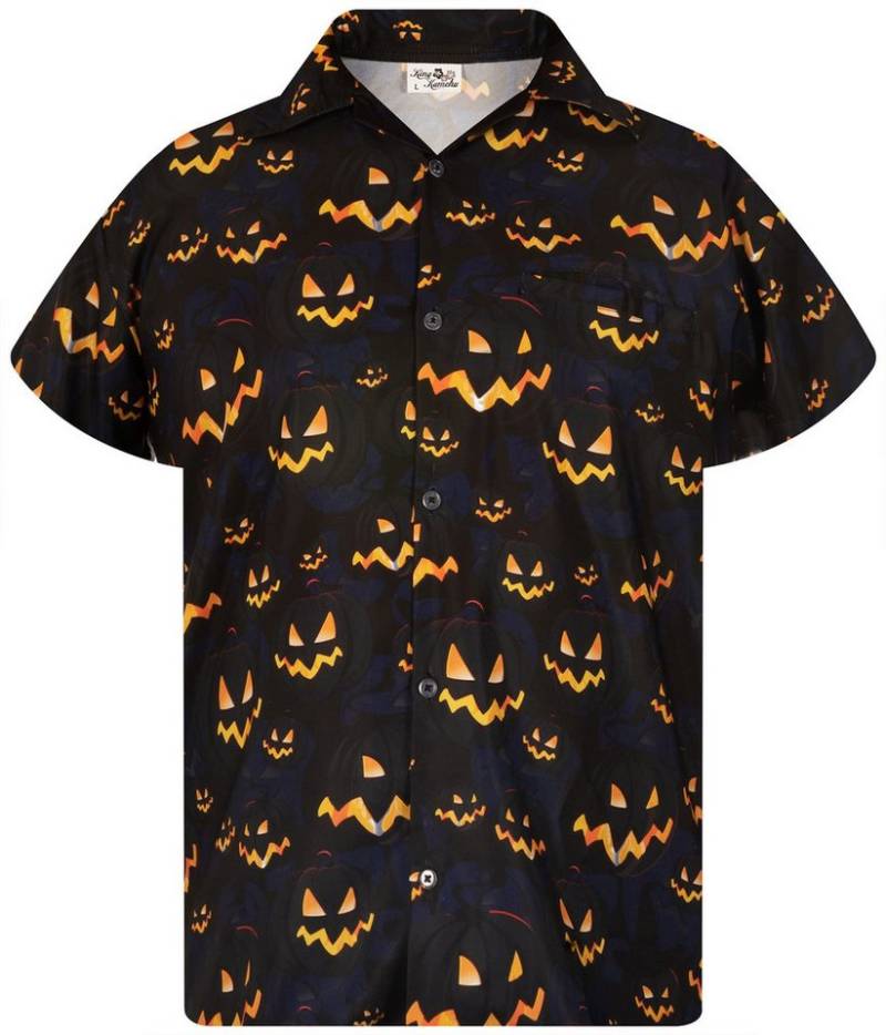 King Kameha Hawaiihemd Halloween Pumpkin Allover Hawaii-Hemd Kurzarm Front-Tasche Unisex von King Kameha