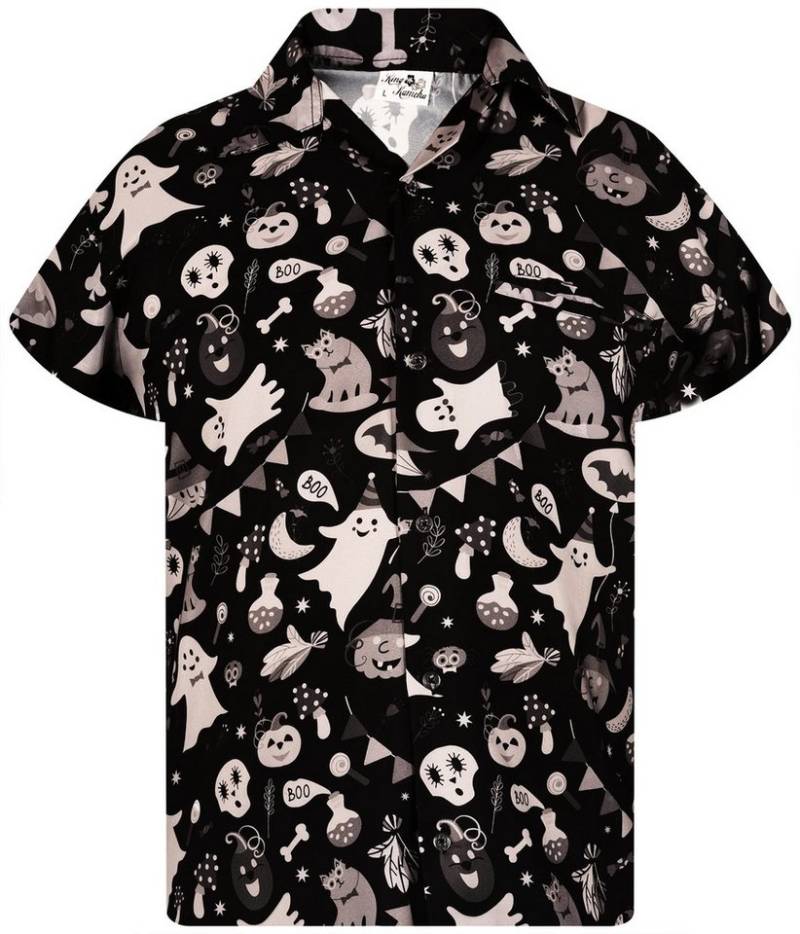 King Kameha Hawaiihemd Halloween Pumpkin Ghost Funky Hawaii-Hemd Kurzarm Front-Tasche Unisex von King Kameha