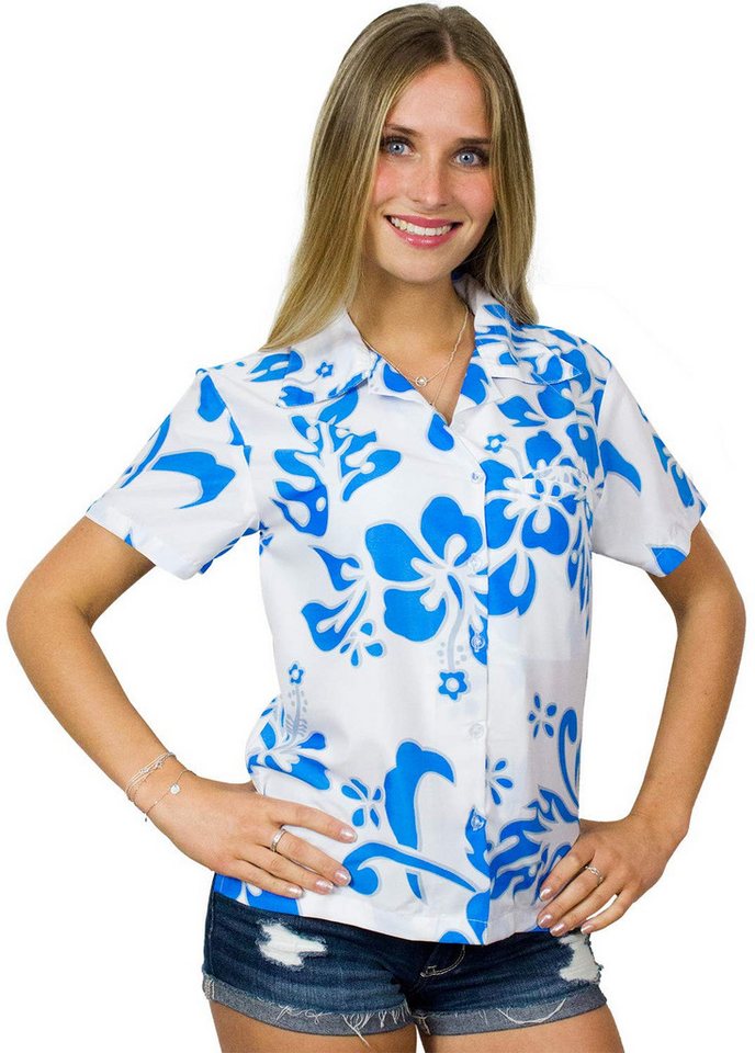 King Kameha Hawaiihemd Hibiscus Funky Hawaiibluse Damen Kurzarm Front-Tasche Stylish von King Kameha