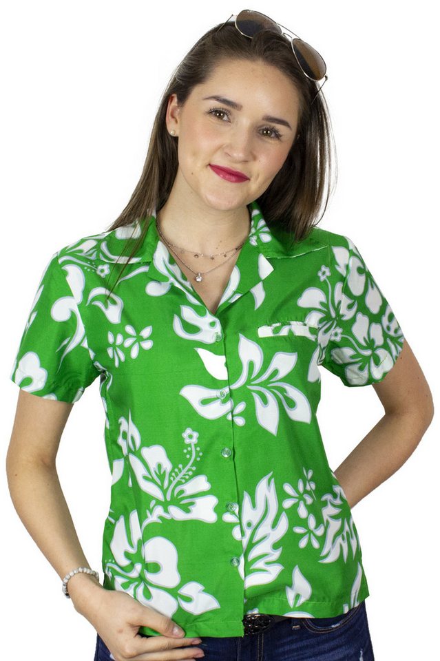King Kameha Hawaiihemd Hibiscus Funky Hawaiibluse Damen Kurzarm Front-Tasche Stylish von King Kameha