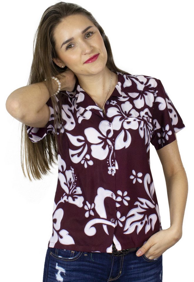 King Kameha Hawaiihemd Hibiscus Funky Hawaiibluse Damen Kurzarm Front-Tasche Stylish von King Kameha