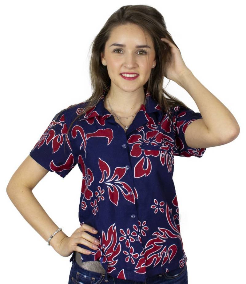 King Kameha Hawaiihemd Hibiscus Funky Hawaiibluse Damen Kurzarm Front-Tasche Stylish von King Kameha