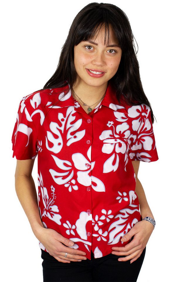 King Kameha Hawaiihemd Hibiscus Funky Hawaiibluse Damen Kurzarm Front-Tasche Stylish von King Kameha