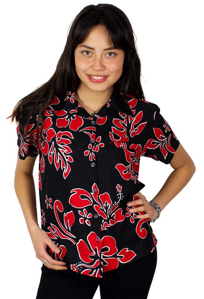 King Kameha Hawaiihemd Hibiscus Funky Hawaiibluse Damen Kurzarm Front-Tasche Stylish von King Kameha