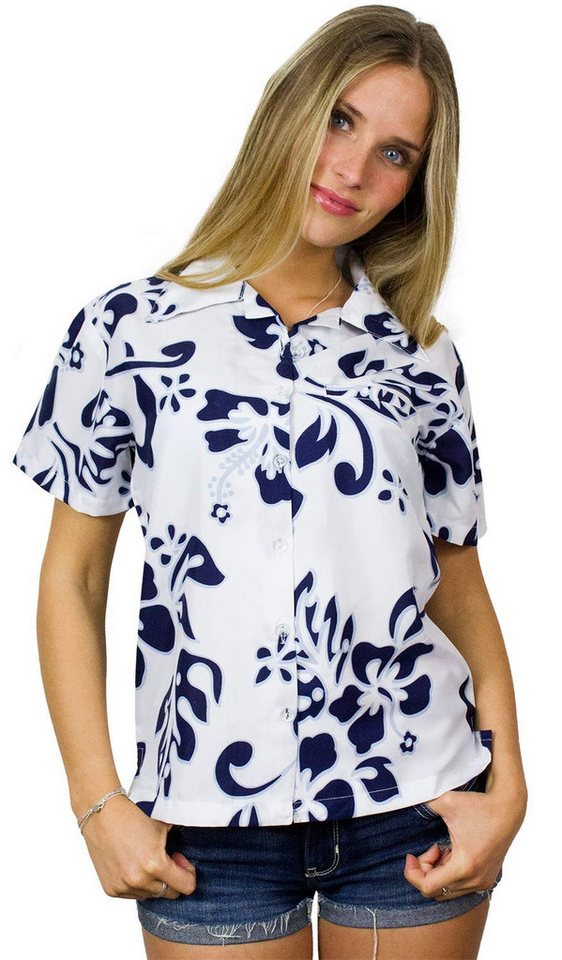 King Kameha Hawaiihemd Hibiscus Funky Hawaiibluse Damen Kurzarm Front-Tasche Stylish von King Kameha
