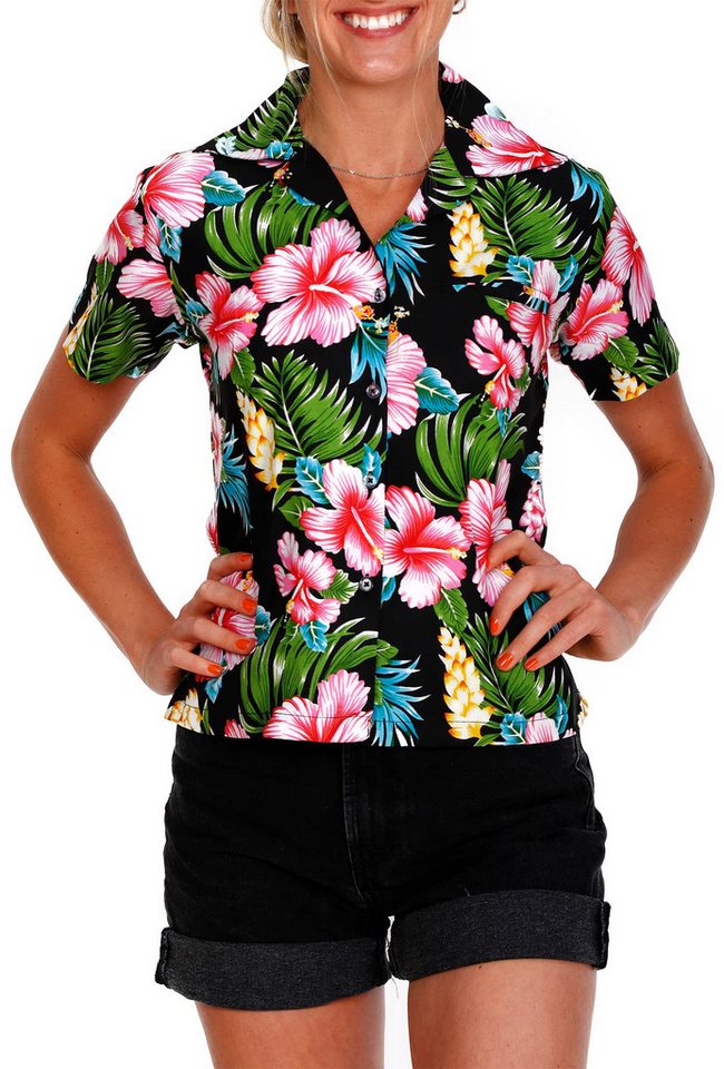 King Kameha Hawaiihemd Hibiscus New Funky Hawaiibluse Damen Kurzarm Front-Tasche Stylish von King Kameha