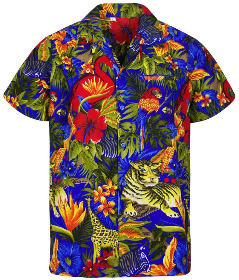 King Kameha Hawaiihemd Jungle Funky Hawaii-Hemd Herren Kurzarm Front-Tasche Stylish Unisex von King Kameha