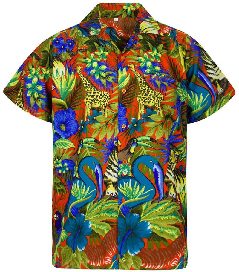 King Kameha Hawaiihemd Jungle Funky Hawaii-Hemd Herren Kurzarm Front-Tasche Stylish Unisex von King Kameha