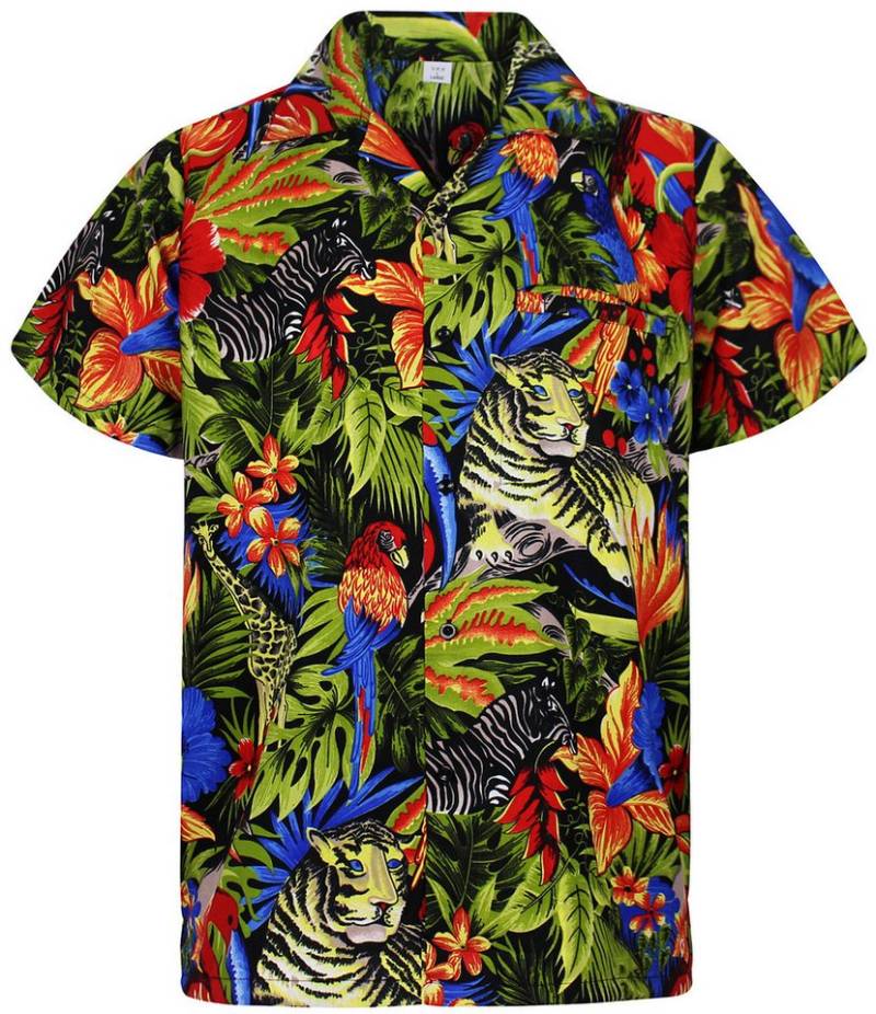 King Kameha Hawaiihemd Jungle Funky Hawaii-Hemd Herren Kurzarm Front-Tasche Stylish Unisex von King Kameha