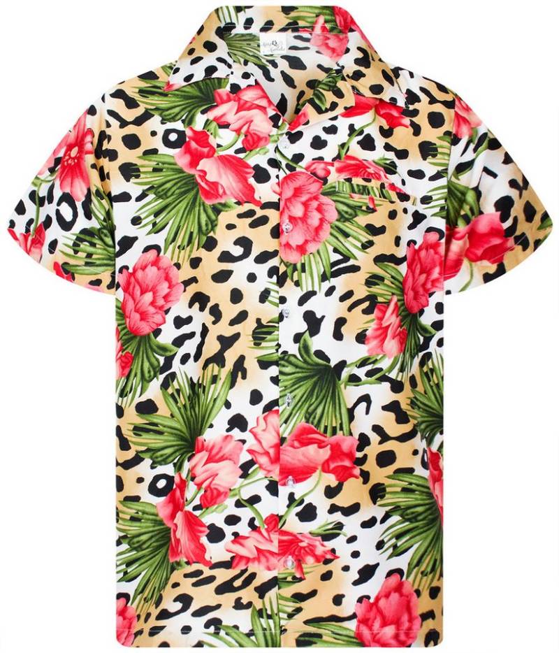 King Kameha Hawaiihemd Leopard Flowers Funky Hawaii-Hemd Herren Kurzarm Front-Tasche Unisex von King Kameha