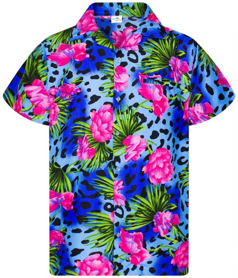 King Kameha Hawaiihemd Leopard Flowers Funky Hawaii-Hemd Herren Kurzarm Front-Tasche Unisex von King Kameha