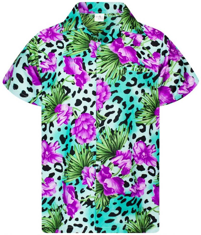 King Kameha Hawaiihemd Leopard Flowers Funky Hawaii-Hemd Herren Kurzarm Front-Tasche Unisex von King Kameha