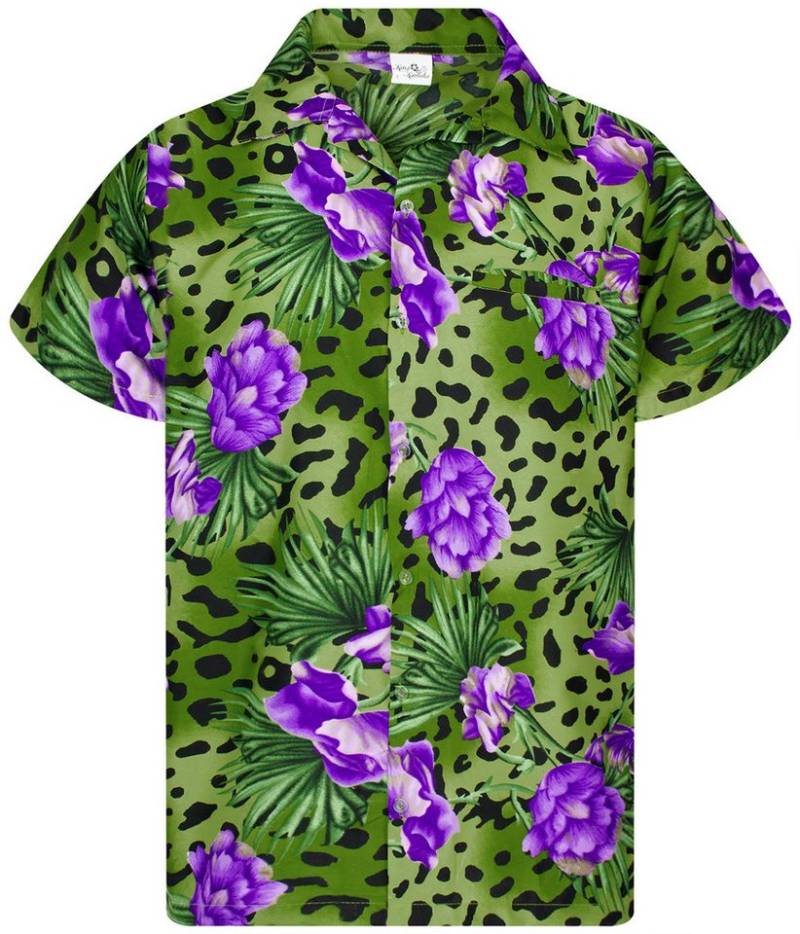 King Kameha Hawaiihemd Leopard Flowers Funky Hawaii-Hemd Herren Kurzarm Front-Tasche Unisex von King Kameha