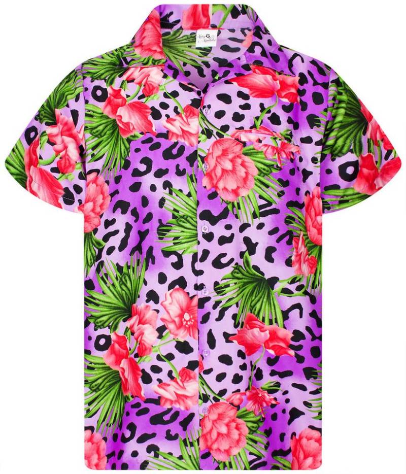 King Kameha Hawaiihemd Leopard Flowers Funky Hawaii-Hemd Herren Kurzarm Front-Tasche Unisex von King Kameha