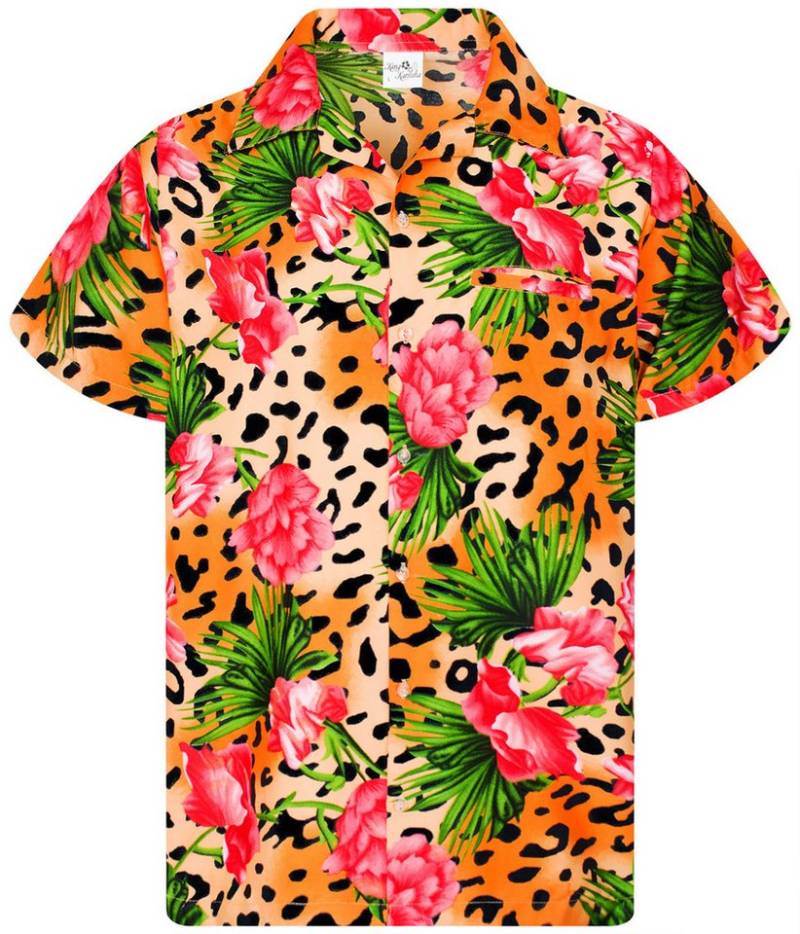 King Kameha Hawaiihemd Leopard Flowers Funky Hawaii-Hemd Herren Kurzarm Front-Tasche Unisex von King Kameha