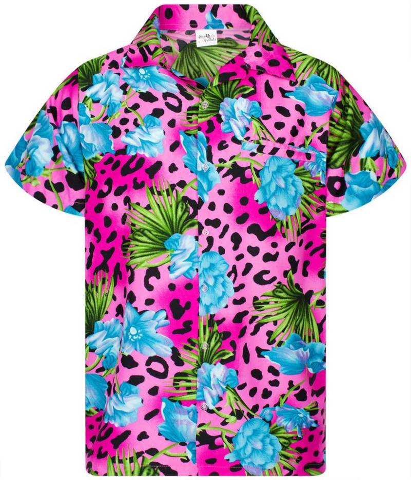 King Kameha Hawaiihemd Leopard Flowers Funky Hawaii-Hemd Herren Kurzarm Front-Tasche Unisex von King Kameha