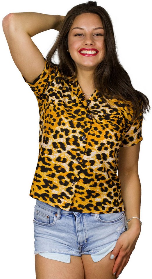 King Kameha Hawaiihemd Leopard Melone Funky Hawaiibluse Damen Kurzarm Front-Tasche Stylish von King Kameha
