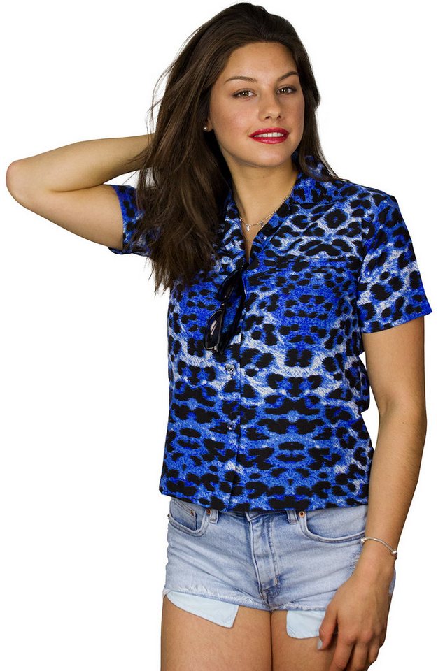 King Kameha Hawaiihemd Leopard Melone Funky Hawaiibluse Damen Kurzarm Front-Tasche Stylish von King Kameha