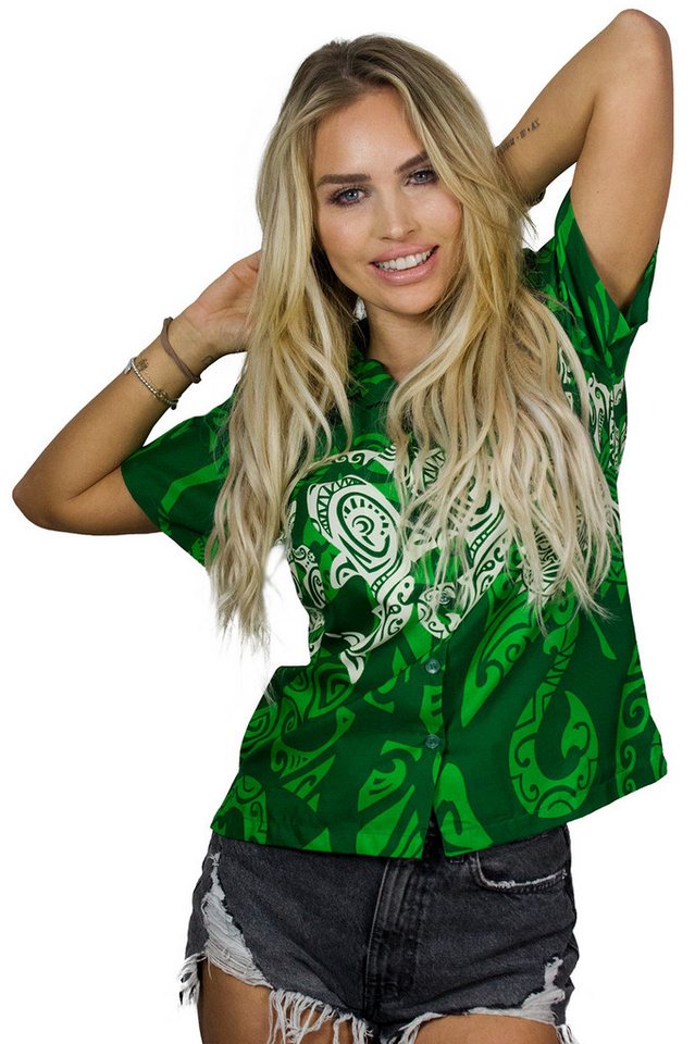 King Kameha Hawaiihemd Maori Chest Funky Hawaiibluse Damen Kurzarm Front-Tasche Stylish von King Kameha