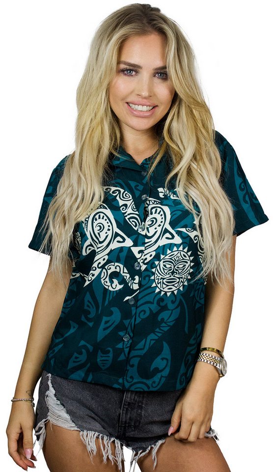 King Kameha Hawaiihemd Maori Chest Funky Hawaiibluse Damen Kurzarm Front-Tasche Stylish von King Kameha