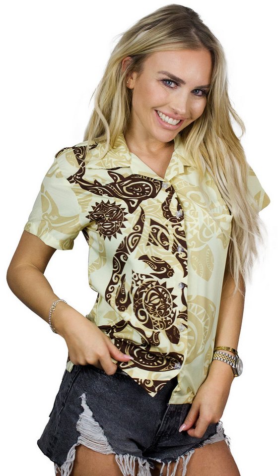 King Kameha Hawaiihemd Maori Wedding Funky Hawaiibluse Damen Kurzarm Front-Tasche Stylish von King Kameha