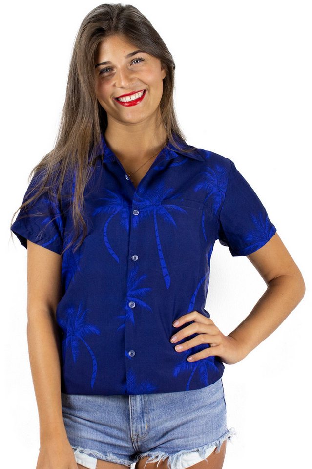 King Kameha Hawaiihemd Palmshadow Funky Hawaiibluse Damen Kurzarm Front-Tasche Stylish von King Kameha