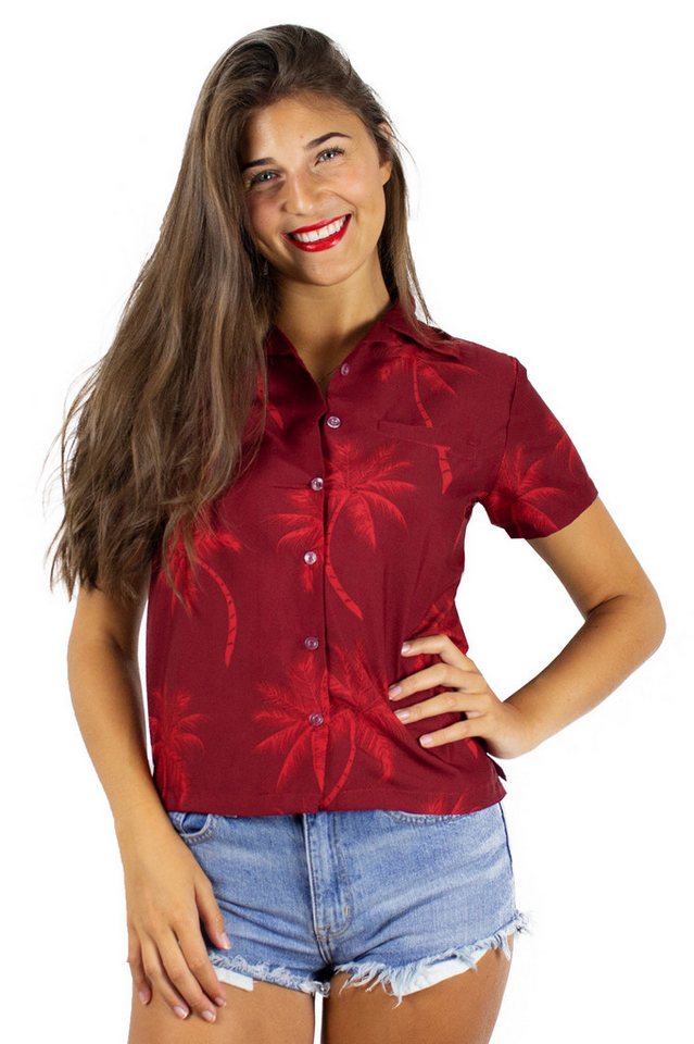 King Kameha Hawaiihemd Palmshadow Funky Hawaiibluse Damen Kurzarm Front-Tasche Stylish von King Kameha
