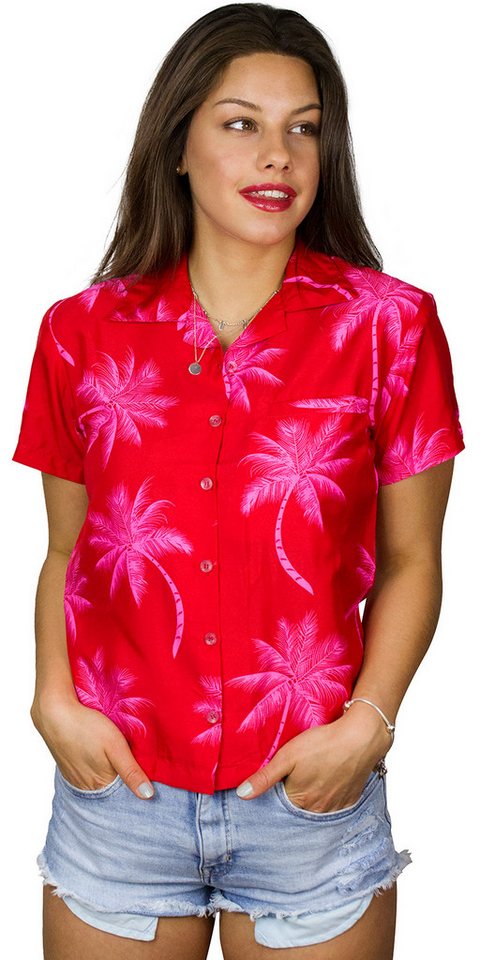 King Kameha Hawaiihemd Palmshadow Funky Hawaiibluse Damen Kurzarm Front-Tasche Stylish von King Kameha