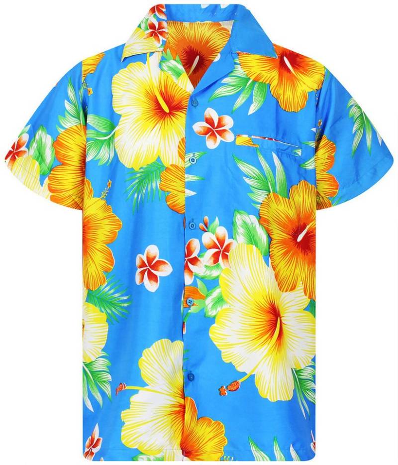 King Kameha Hawaiihemd Paradise Flowers Funky Hawaii-Hemd Kurzarm Front-Tasche Stylish Unisex von King Kameha