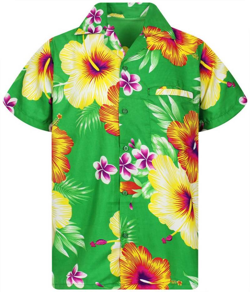 King Kameha Hawaiihemd Paradise Flowers Funky Hawaii-Hemd Kurzarm Front-Tasche Stylish Unisex von King Kameha