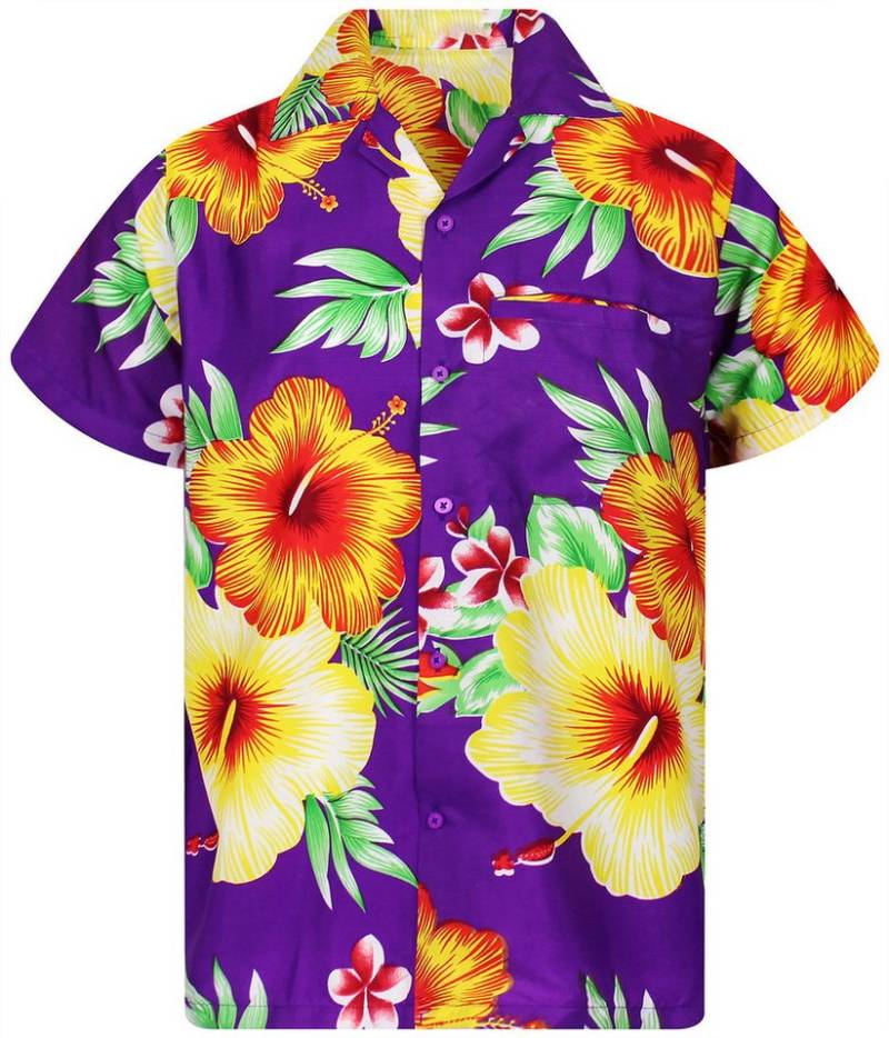 King Kameha Hawaiihemd Paradise Flowers Funky Hawaii-Hemd Kurzarm Front-Tasche Stylish Unisex von King Kameha