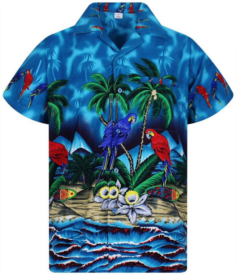 King Kameha Hawaiihemd Parrot Funky Hawaii-Hemd Herren Kurzarm Front-Tasche Stylish Unisex von King Kameha