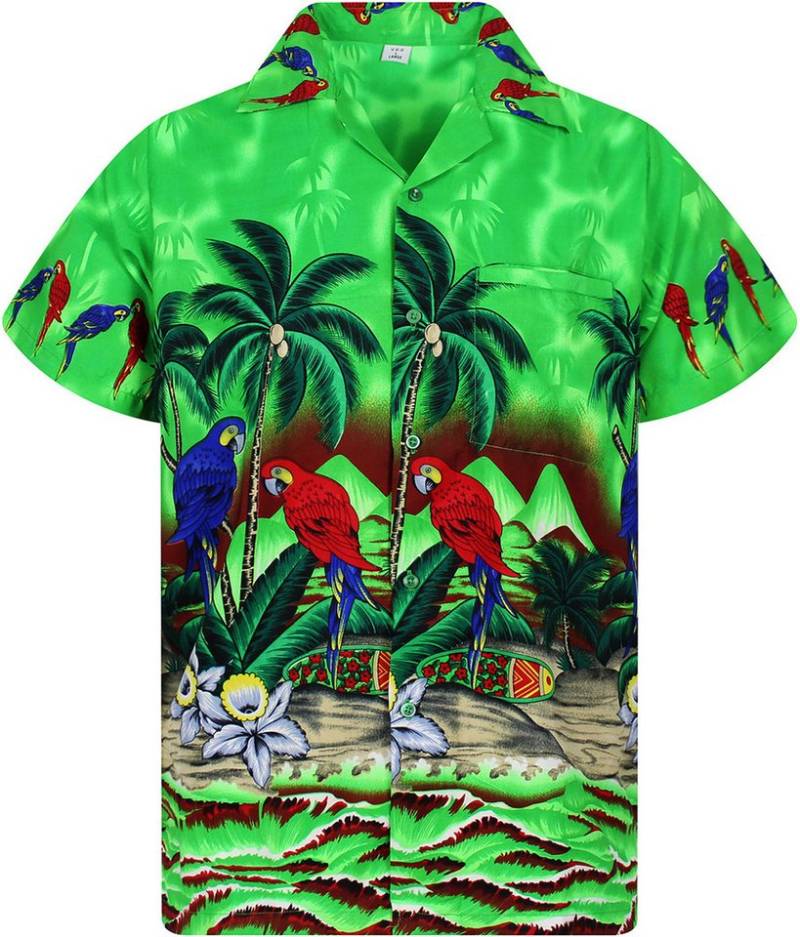 King Kameha Hawaiihemd Parrot Funky Hawaii-Hemd Herren Kurzarm Front-Tasche Stylish Unisex von King Kameha