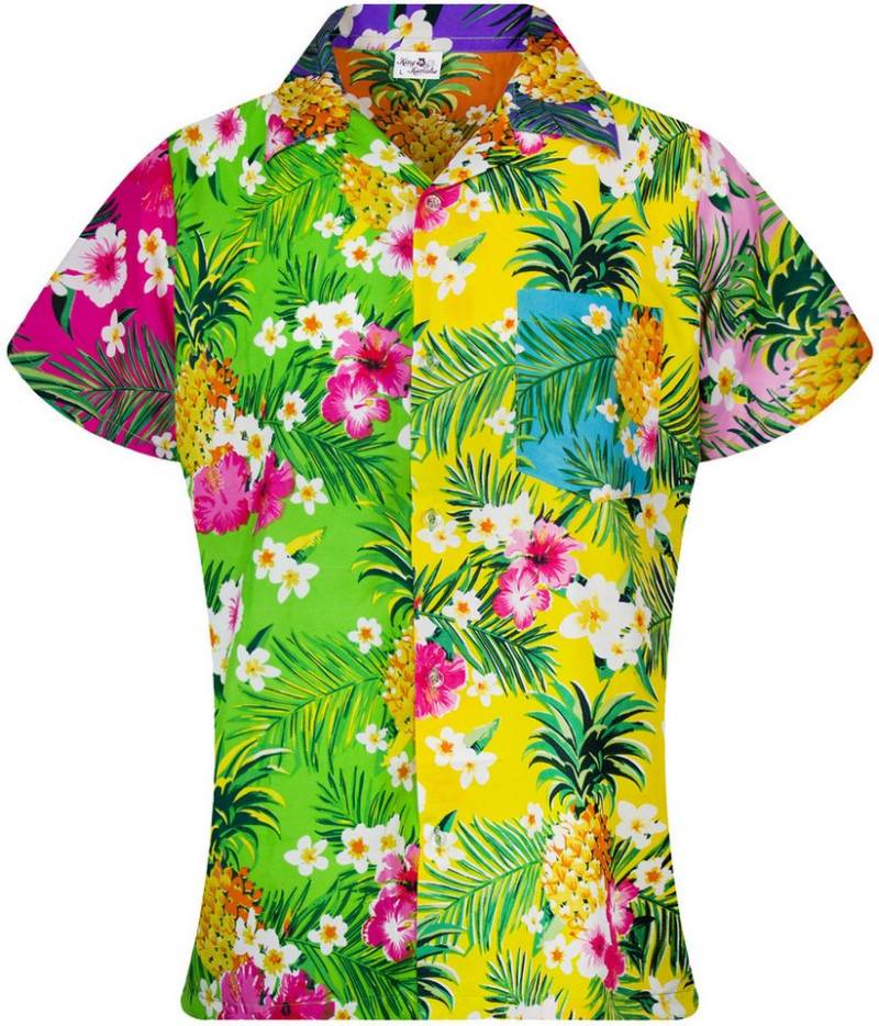 King Kameha Hawaiihemd Pineapple Flowers Funky Hawaiibluse Damen Kurzarm Front-Tasche Stylish von King Kameha