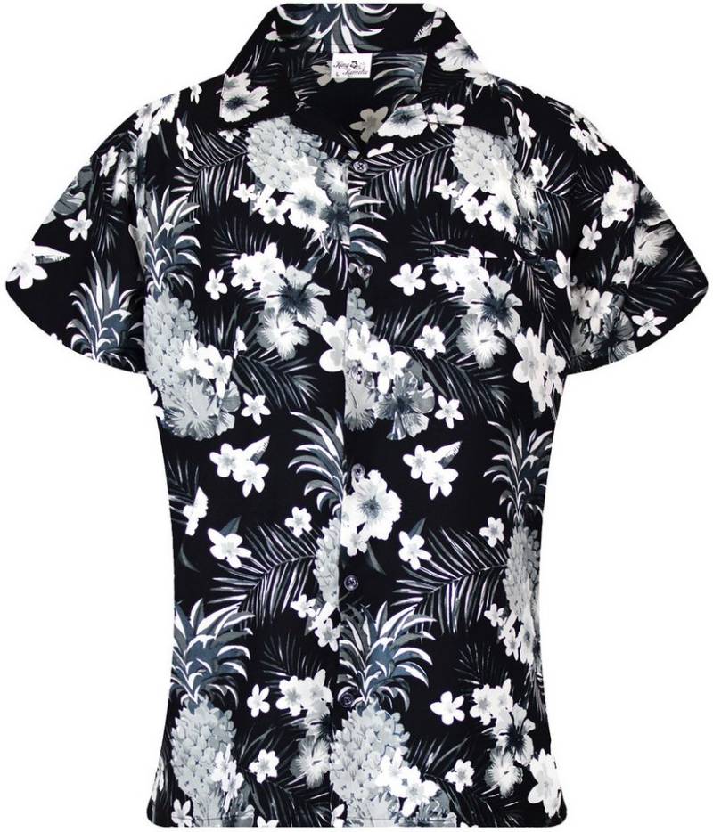 King Kameha Hawaiihemd Pineapple Flowers Funky Hawaiibluse Damen Kurzarm Front-Tasche Stylish von King Kameha