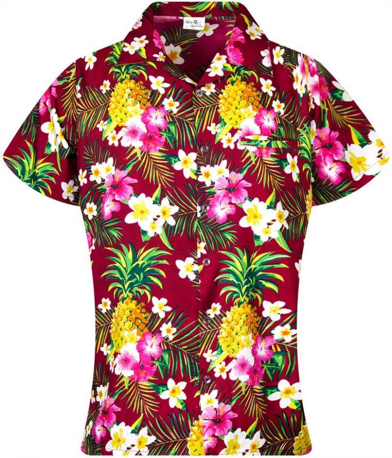 King Kameha Hawaiihemd Pineapple Flowers Funky Hawaiibluse Damen Kurzarm Front-Tasche Stylish von King Kameha