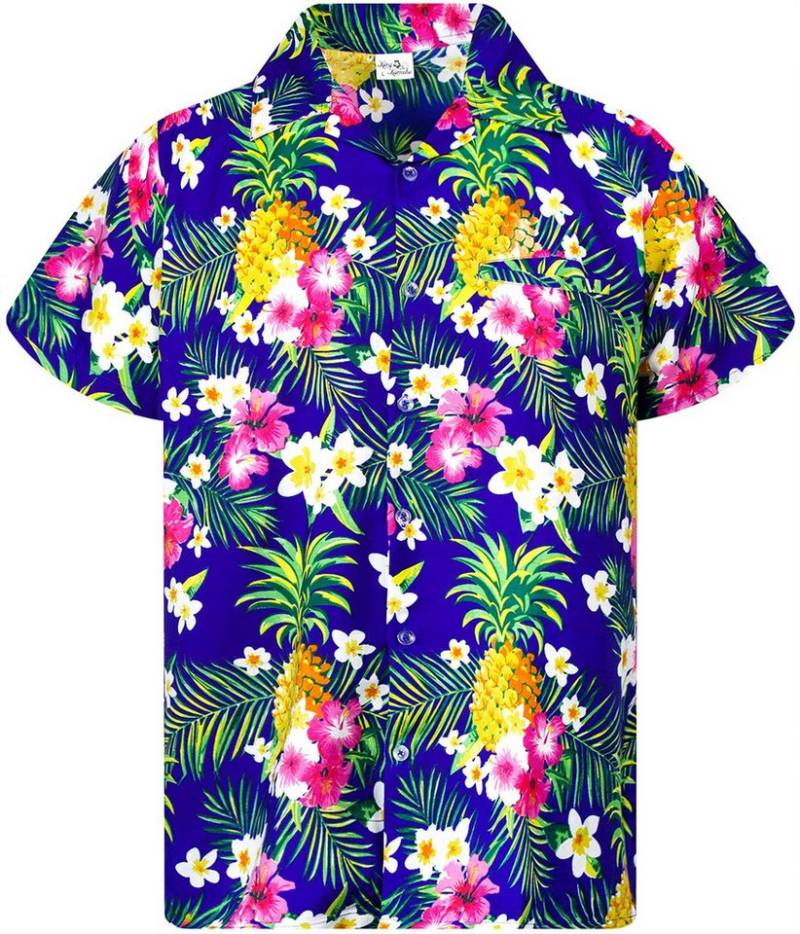 King Kameha Hawaiihemd Pineapple Flowers Kids Funky Hawaii-Hemd Kinder Kurzarm Front-Tasche von King Kameha