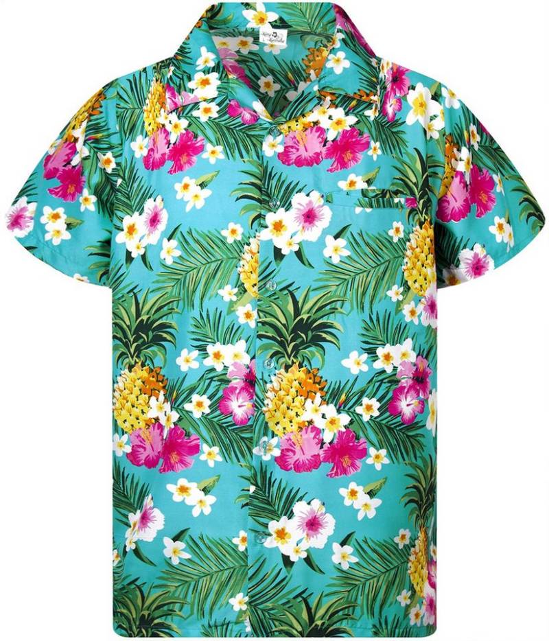 King Kameha Hawaiihemd Pineapple Flowers Kids Funky Hawaii-Hemd Kinder Kurzarm Front-Tasche von King Kameha