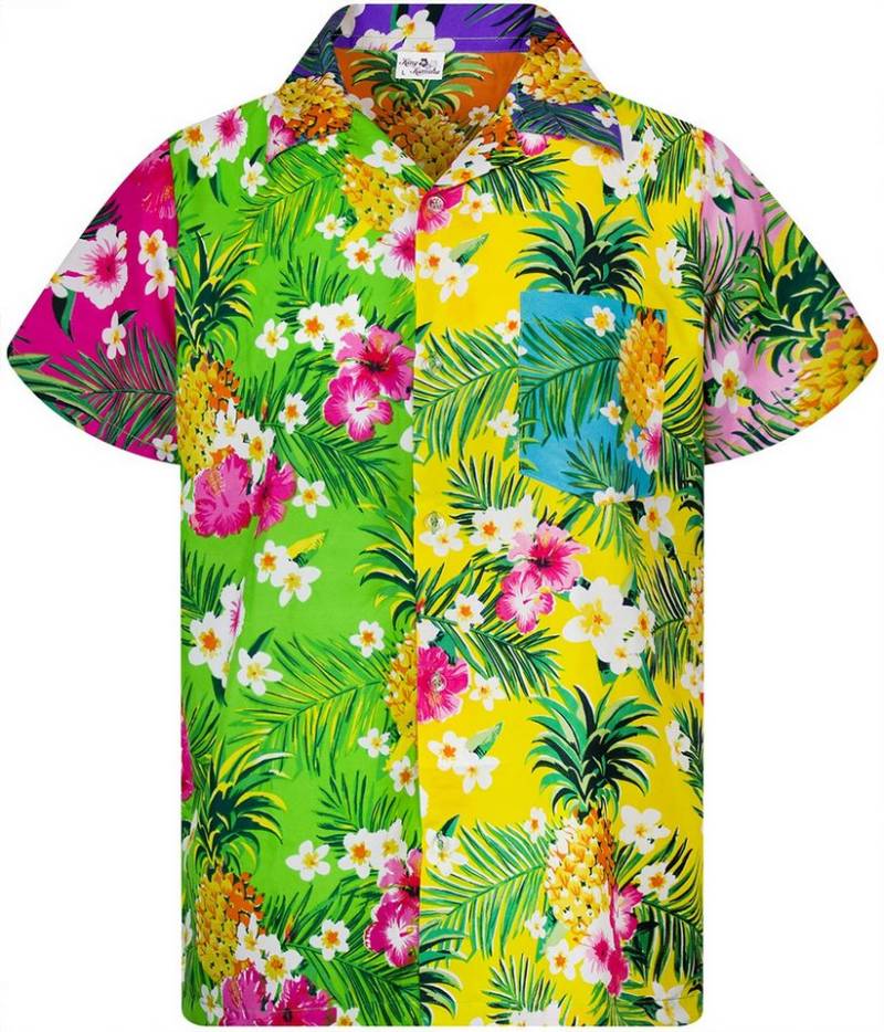 King Kameha Hawaiihemd Pineapple Flowers Kids Funky Hawaii-Hemd Kinder Kurzarm Front-Tasche von King Kameha