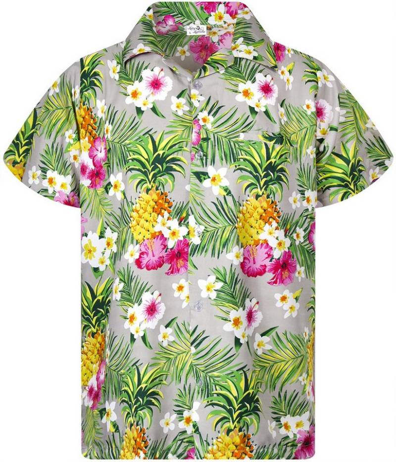King Kameha Hawaiihemd Pineapple Flowers Kids Funky Hawaii-Hemd Kinder Kurzarm Front-Tasche von King Kameha